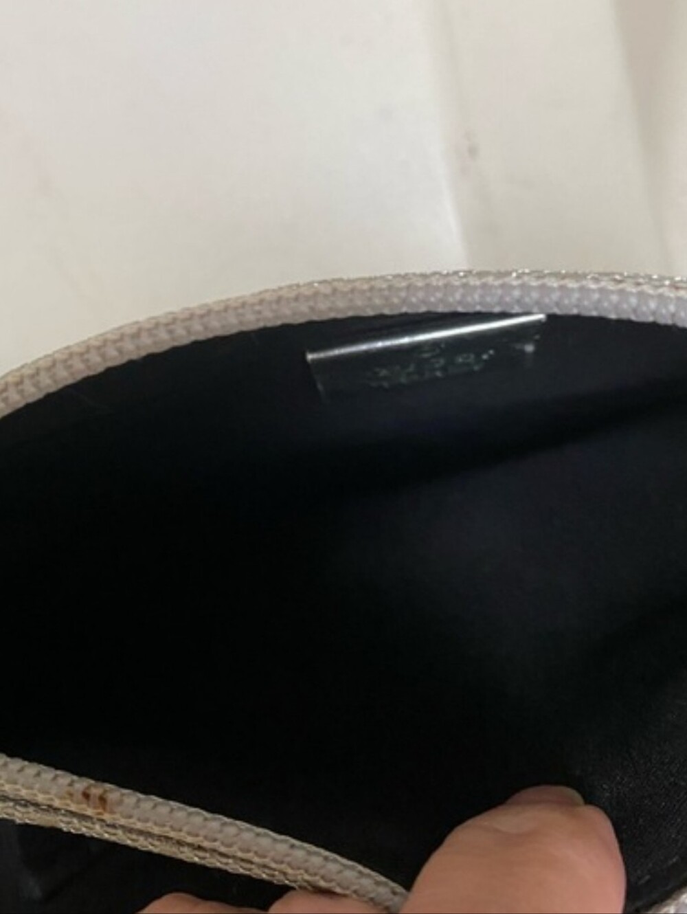 Gucci Silver Monogram Crossbody Bag with Blue and Cream Striped Strap - Picture 5 of 11